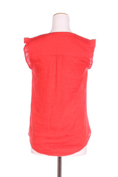 JACQUI.E - Red linen frill trim top! 6-8