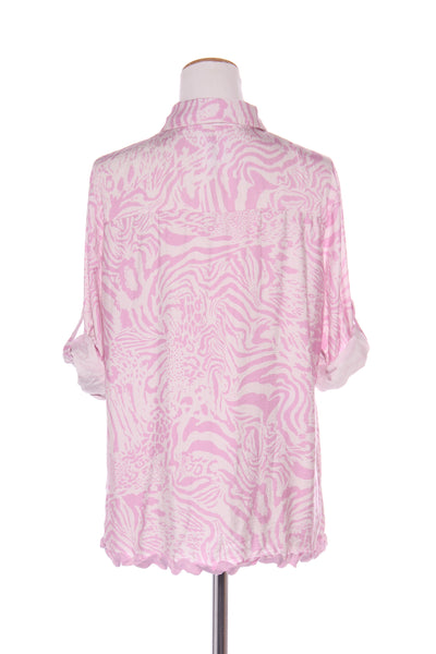 GRACE & CO - Pink animal print Ric rac trim shirt! 14