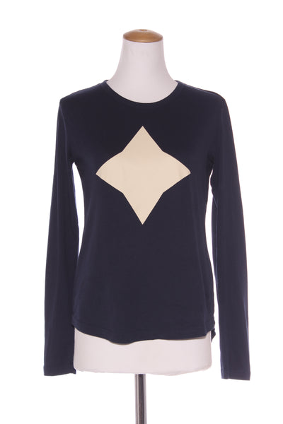 STELLA & GEMMA - Cream star scoop hem L/S tee - Navy! 8-10