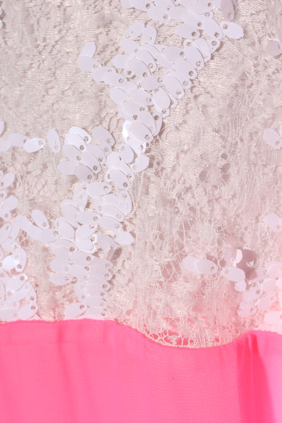 AUGUSTINE - Sequin + lace detail neon pink dress! 8-10