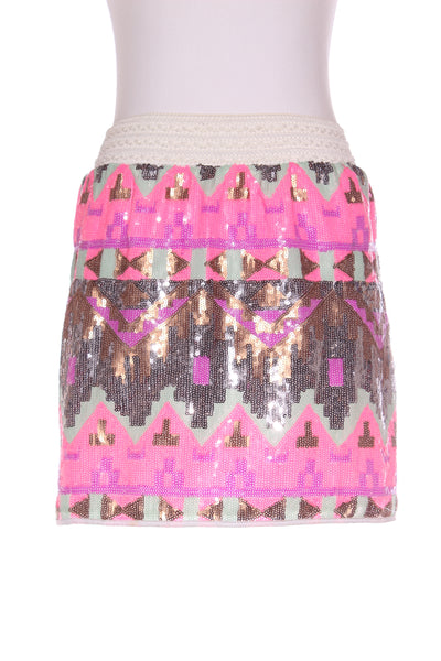 AUGUSTINE - Aztec sequin mini skirt - Pink/mint! 14