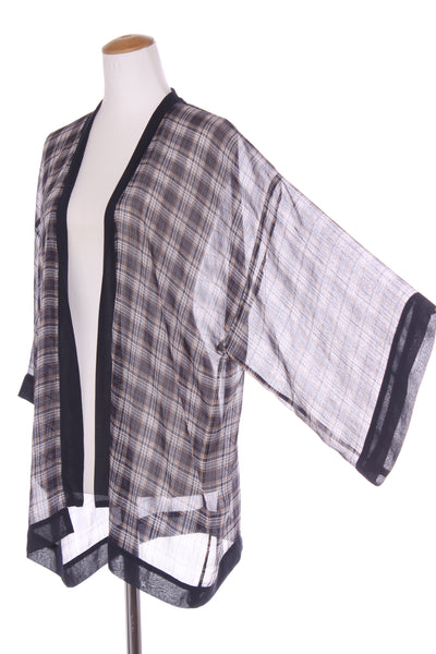 REPERTOIRE (NZ) Navy + tan check chiffon kimono/jacket! 14