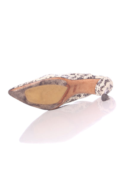 AGL (ITA) Snakeskin print leather kitten heel mules! 40