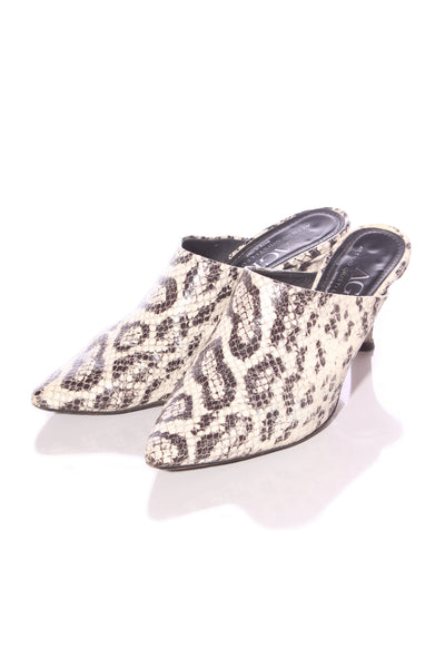 AGL (ITA) Snakeskin print leather kitten heel mules! 40