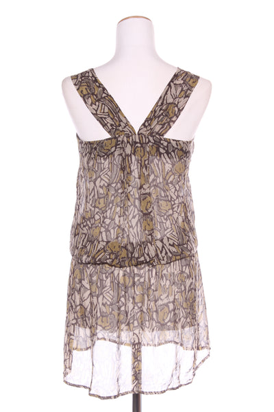 STORM (NZ) Silk chiffon shirred waist tunic - Khaki print! 8