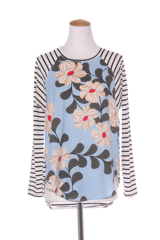 KETZ-KE - Blue floral panel stripe top! 10-12