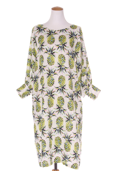 Pineapple print balloon sleeve linen dress! 14