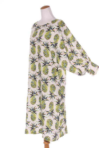 Pineapple print balloon sleeve linen dress! 14