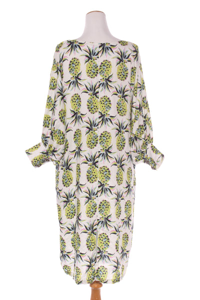 Pineapple print balloon sleeve linen dress! 14