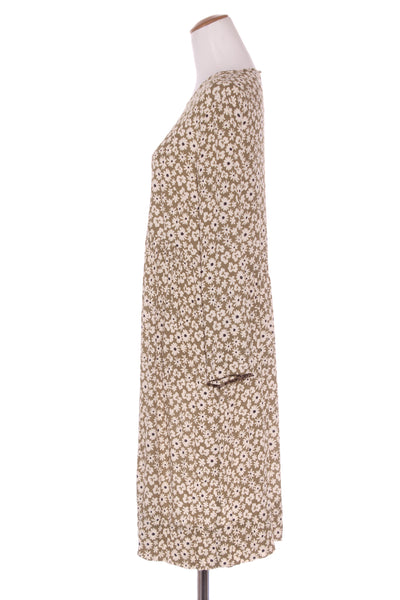 WILSON TROLLOPE - Silk/cotton Khaki floral L/S dress! 12