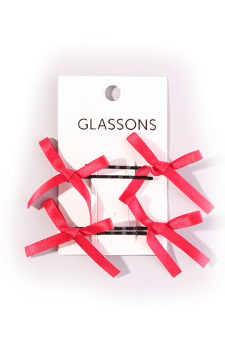 GLASSONS - 4 pack red bow bobby pin clips!
