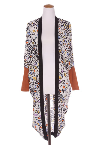 CHARLO - Leopard + rust ribbed trim cardi! 10-16