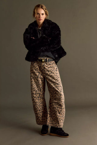 FREE PEOPLE - Good luck leopard print barrel jean! 31/13
