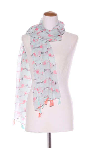 Pink flamingo print pale blue scarf!