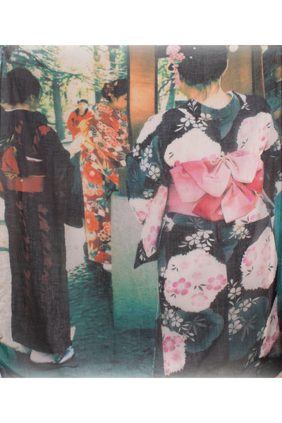 Cashmere blend Japanese kimono print scarf!