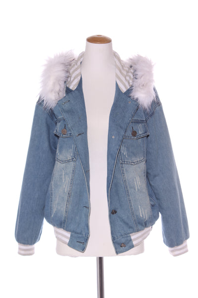 CHARLO - Denim fur lined hooded bomber jacket! 8-10
