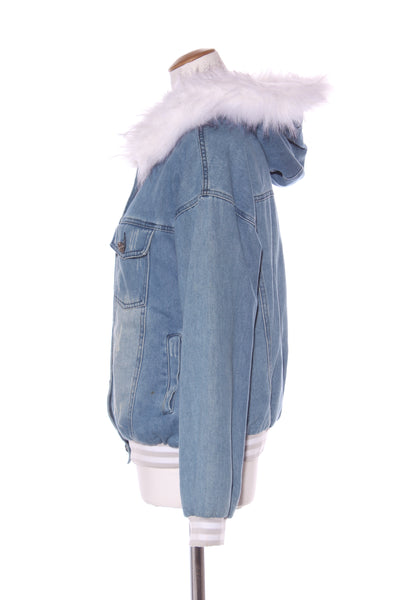 CHARLO - Denim fur lined hooded bomber jacket! 8-10