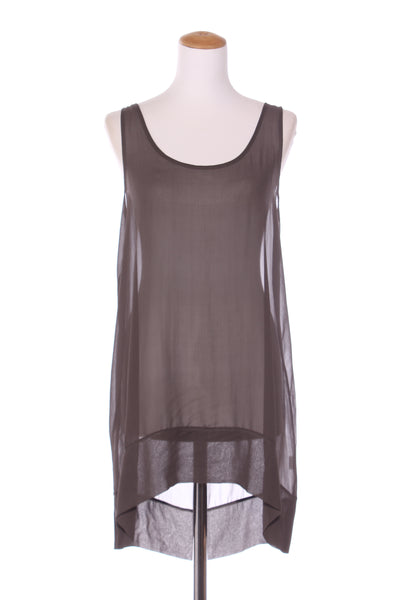 JANE DANIELS (NZ) Khaki silk chiffon hi low top! 12