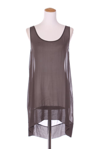 JANE DANIELS (NZ) Khaki silk chiffon hi low top! 12