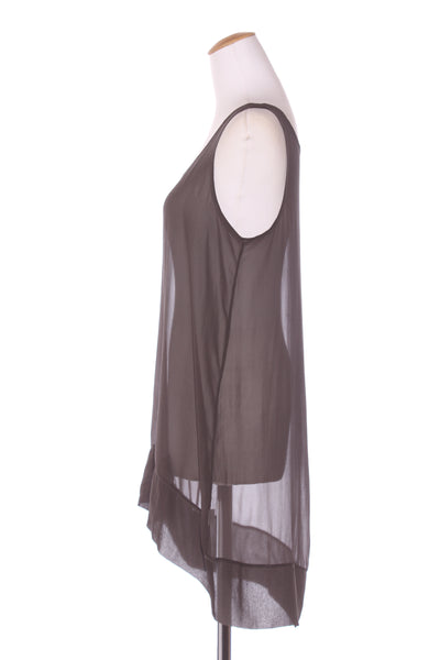 JANE DANIELS (NZ) Khaki silk chiffon hi low top! 12