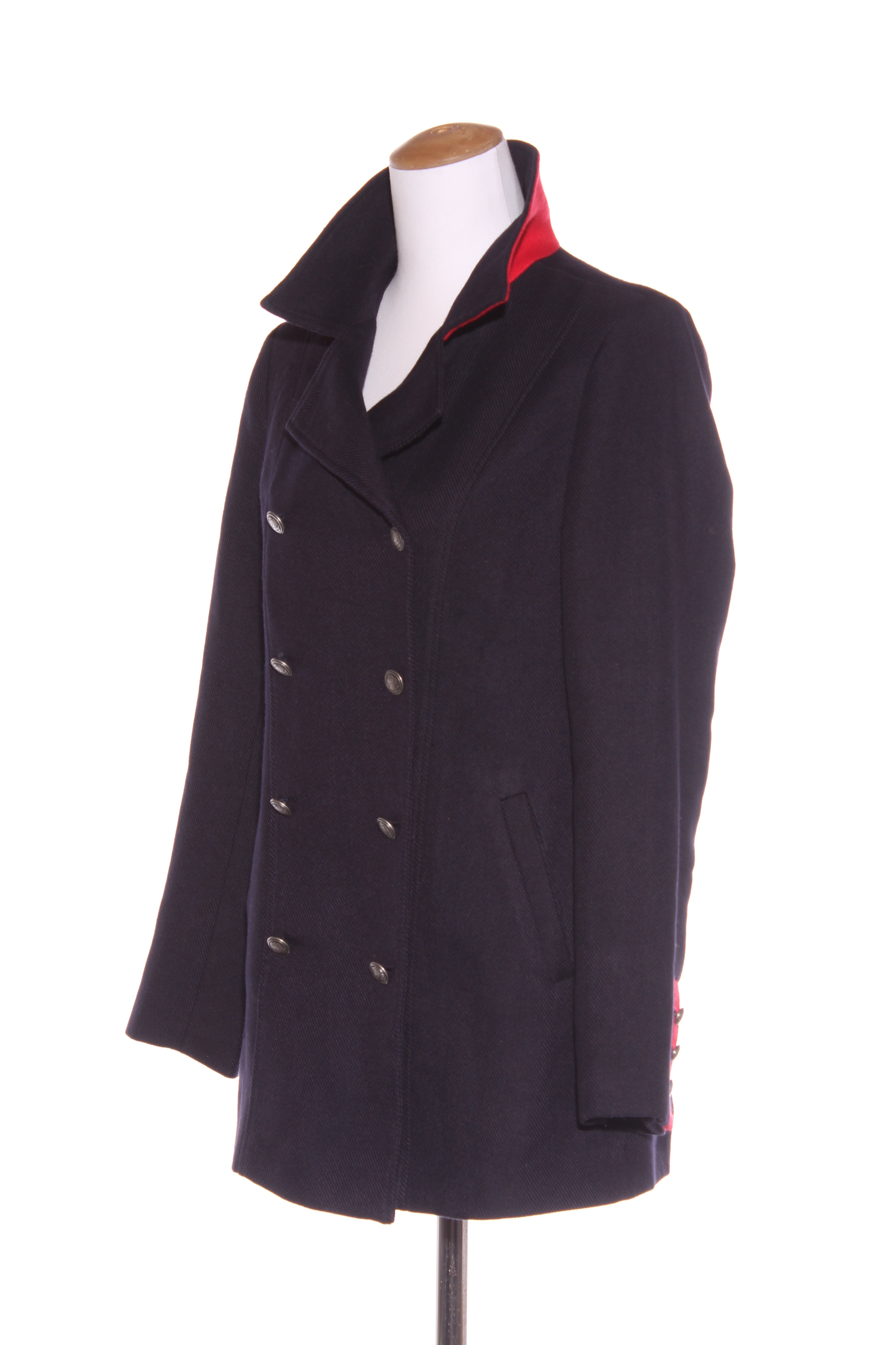 JUST JEANS Navy ribbed red trim coat 10 Recycle Style Preloved Designer Clothing