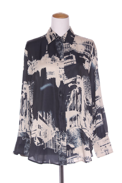 H&M - Cityscape print satin shirt! 10-12