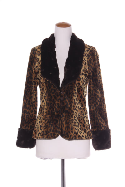 GEENA PAIGE - Fur trim velvet leopard tailored jacket! 10-12