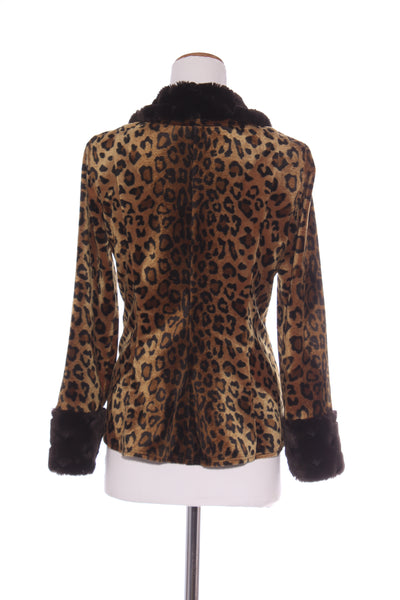 GEENA PAIGE - Fur trim velvet leopard tailored jacket! 10-12