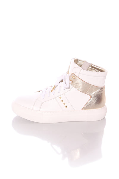 STORM (BN) White + gold leather high top sneakers! 40
