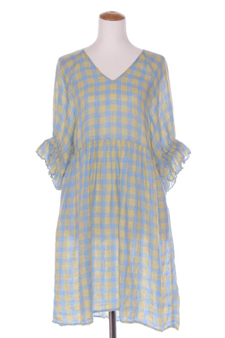 ZEST - Blue + yellow linen check dress! 8-10