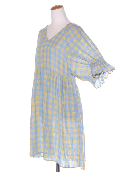 ZEST - Blue + yellow linen check dress! 8-10