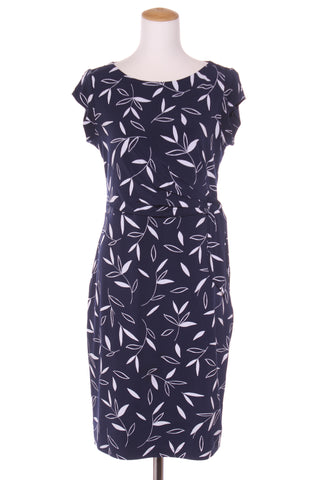 JACQUI.E - Navy fauna print waist pleat dress! 10