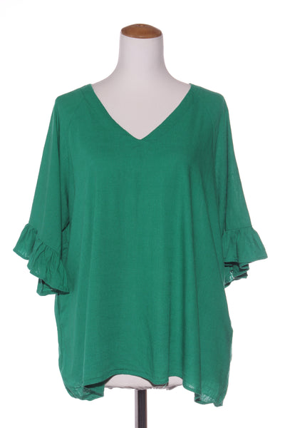 HOURGLASS - Ruffle sleeve linen blend top - Emerald! 16