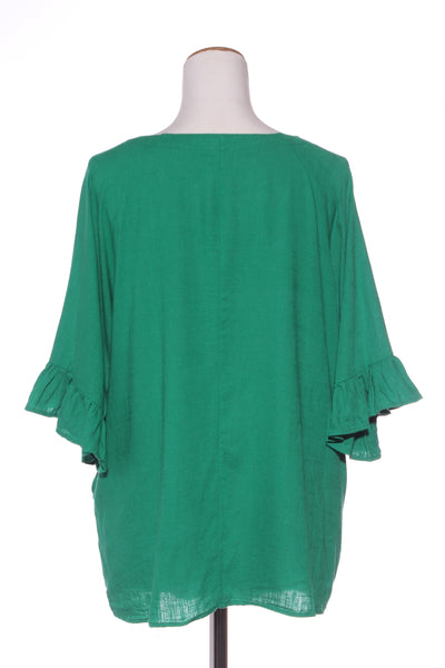 HOURGLASS - Ruffle sleeve linen blend top - Emerald! 16