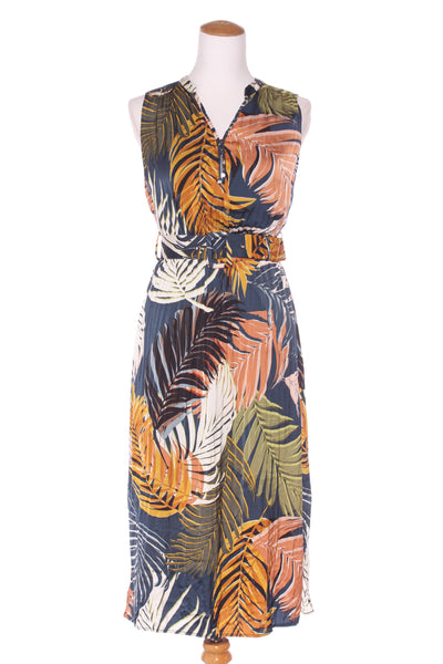 OLIVER BLACK - Palm print belted midi dress! 8-10