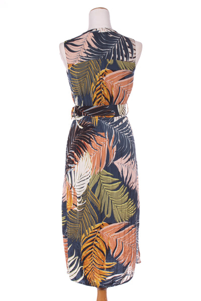 OLIVER BLACK - Palm print belted midi dress! 8-10
