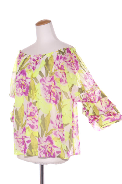 AUGUSTINE - Neon yellow + purple floral Top! 12