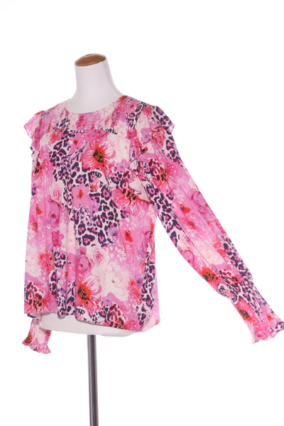 AUGUSTINE - Pink animal floral shirred sleeve top! 12