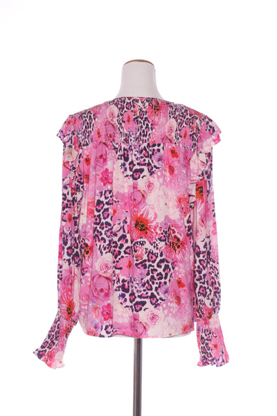 AUGUSTINE - Pink animal floral shirred sleeve top! 12
