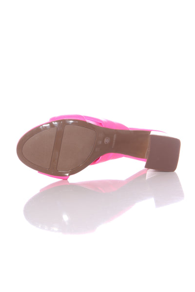 HEY MONDAY - Pink + gold leather mid black heels! 40