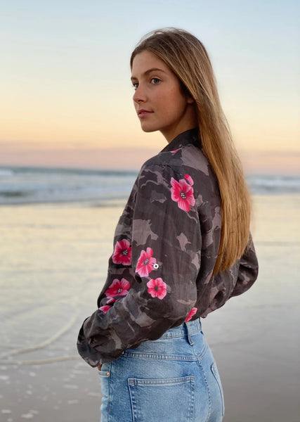 HUT (LN) Brown floral camo linen shirt! 12