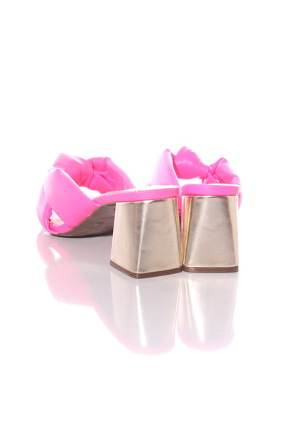 HEY MONDAY - Pink + gold leather mid black heels! 40