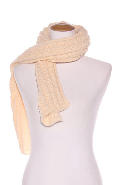 HAND MADE (LN) Soft wool knit scarf - Cream!