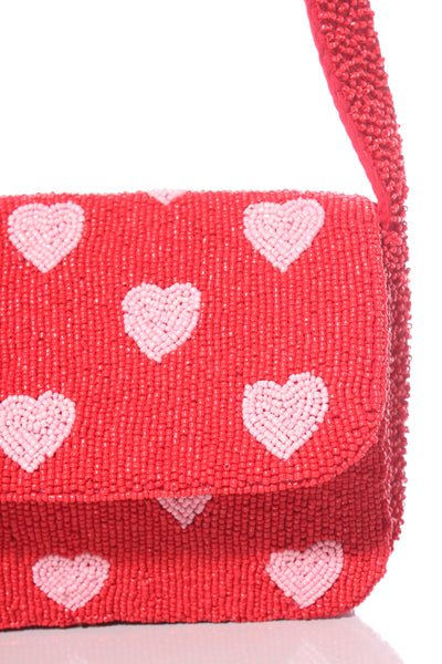 Peyote beaded heart bag - Pink/red!