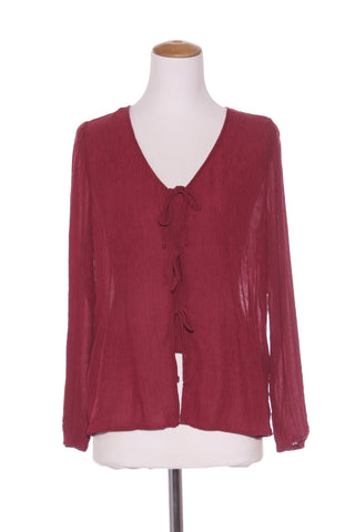 GLOSS - Textured tie front blouse - Wine! 10-12
