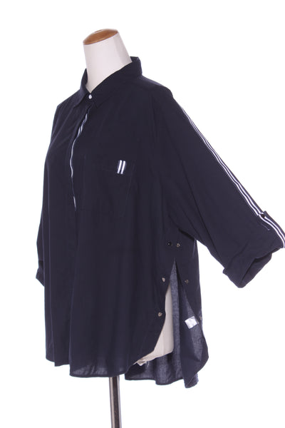 MADLY SWEETLY - Navy stripe mixed media shirt! 18