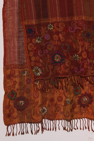 TRADITION - Pretty embroidered wool scarf - Earthy tones!