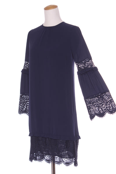 MICHAEL KORS - Navy lace detail bell sleeve dress! 10