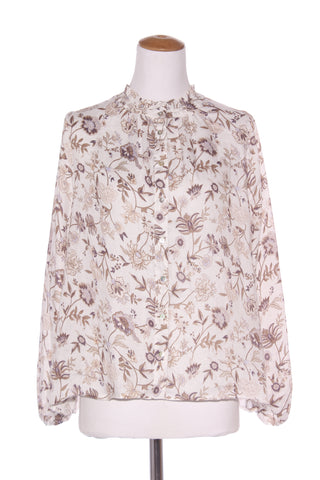 MAX - Brown + lilac floral linen button up blouse! 12