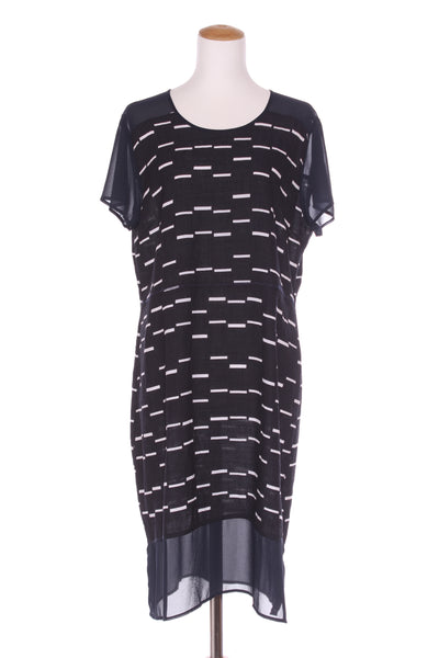 BLACKSTONE - Navy dash print chiffon trim dress! 16